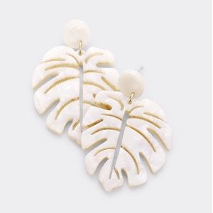 Tropical Palm Leaf Celluloid Earrings- Cream